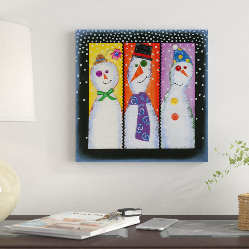 The Holiday Aisle Three Tall Snowmen Acrylic Painting Print On