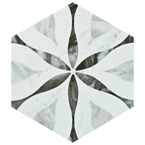 Karra Hexagon 7 x 8 Porcelain Field Tile in White/Black by EliteTile