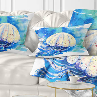 East Urban Home Abstract Jellyfish Watercolor Painting Lumbar
