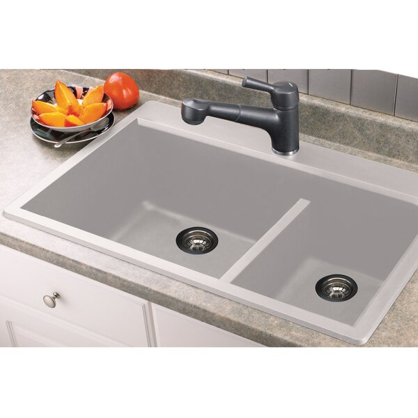 Transolid Radius 33 X 22 Granite Double Offset Drop In Kitchen Sink