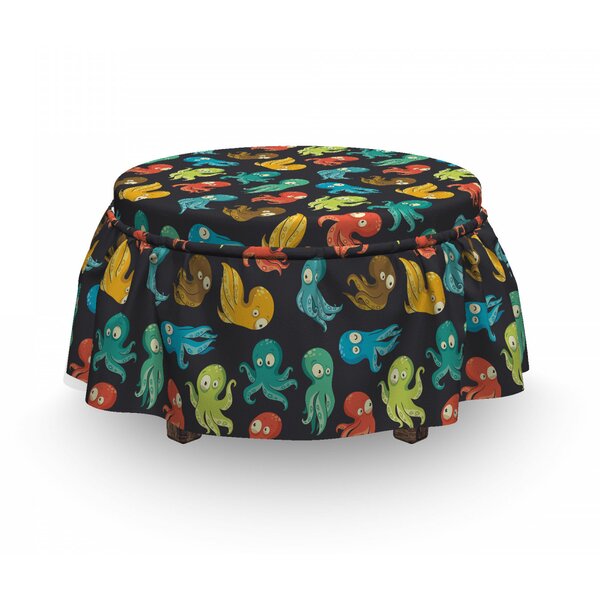 Octopus Funny Sea Characters 2 Piece Box Cushion Ottoman Slipcover Set By East Urban Home