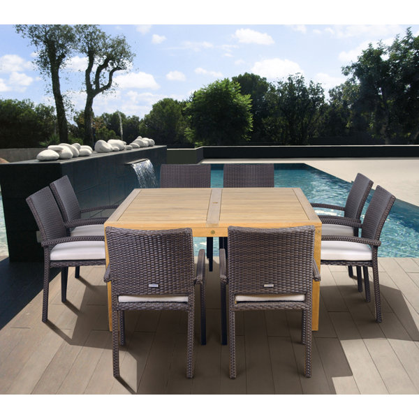 Arango 9 Piece Teak Dining Set with Cushions by Beachcrest Home