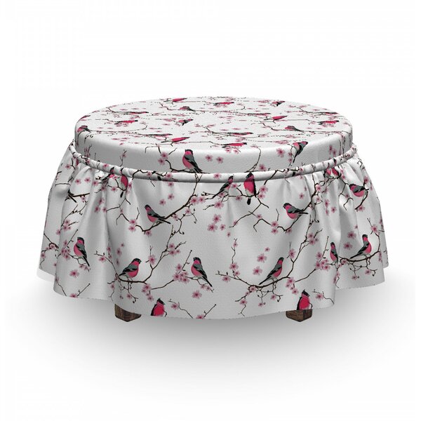 Asian Bullfinch Birds Sakura 2 Piece Box Cushion Ottoman Slipcover Set By East Urban Home