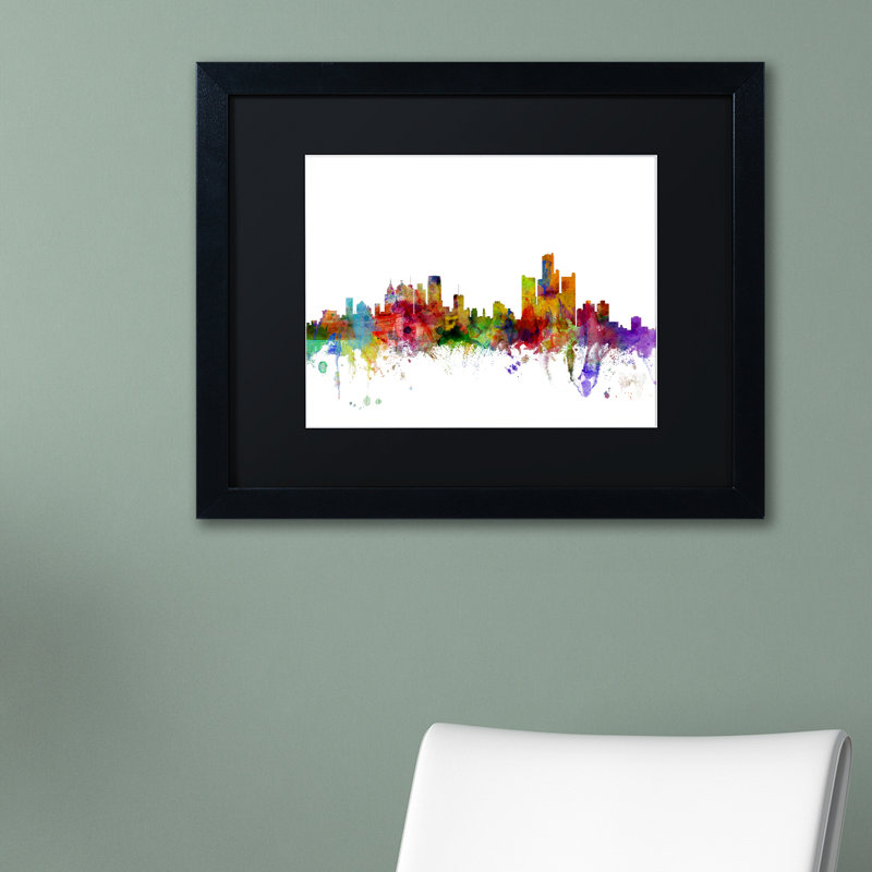 Ivy Bronx Detroit Michigan Skyline Framed Painting Print On