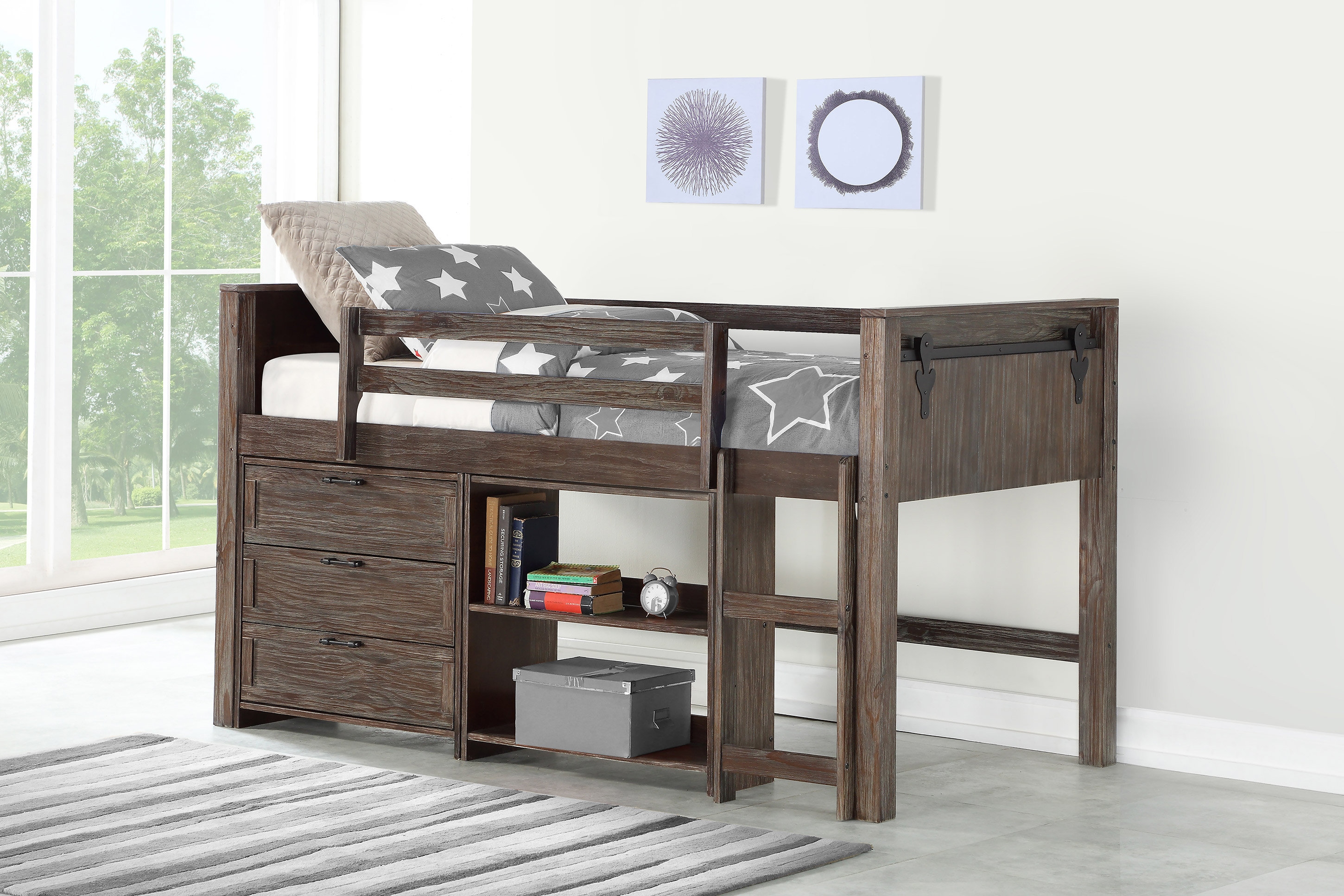 Harriet Bee Ivanna Twin Loft Bed With Drawers And Bookcase Wayfair