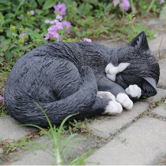White Cat Lying and Sleeping Statue 