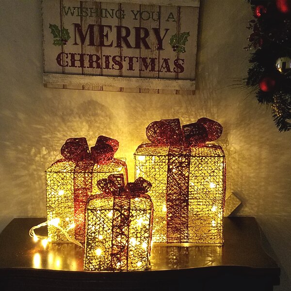 3 Piece Gift Box Lighted Display Decoration Set by The Holiday Aisle