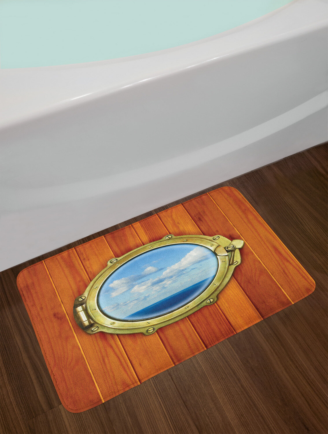 East Urban Home Ambesonne Nautical Bath Mat Porthole Wooden