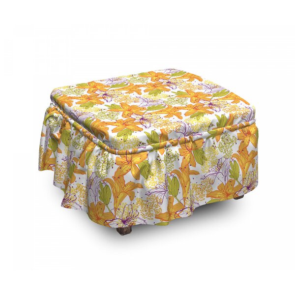 Floral Lily Petals Exotic Bloom 2 Piece Box Cushion Ottoman Slipcover Set By East Urban Home