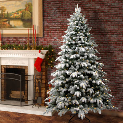 The Holiday Aisle Snowy Avalanche 7 5 White Green Fir Trees Snowy Avalanche 7 5 White Green Fir Trees Artificial Christmas Tree With Led Colored And