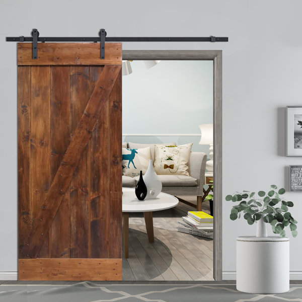 Z-Bar Solid Wood Room Divider Pine Slab Interior Barn Door by Calhome