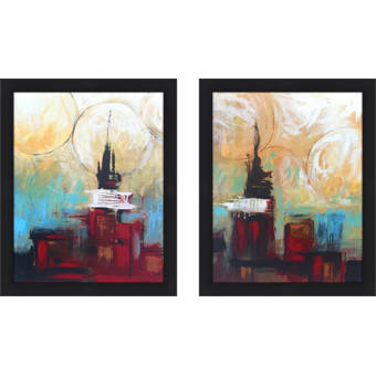 Ebern Designs City Abstract Ii 2 Piece Framed Acrylic Painting