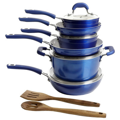 Kenmore Arlington 12 Piece Nonstick Ceramic Cookware And Accessory Set Blue Kenmore