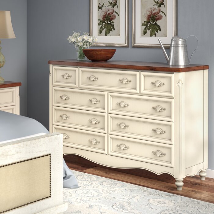 One Allium Way Schmitz 9 Drawer Double Dresser With Mirror