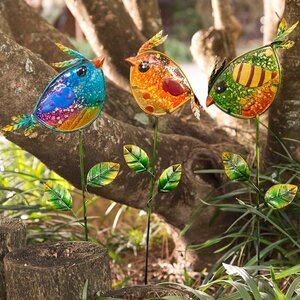 Colorful Bird 3 Piece Garden Stakes Set