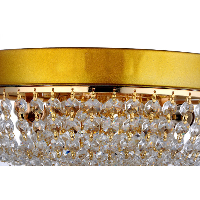 Aguilera Polished Brass Round Sabine Crystal Ceiling 2 Light Flush Mount