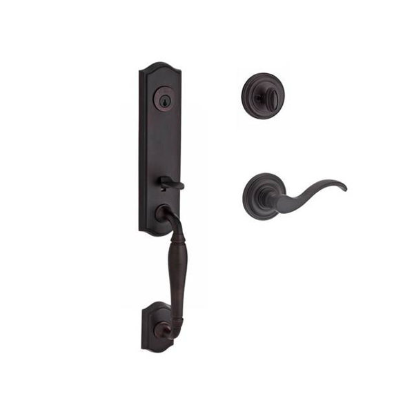 New Hampshire Single Cylinder Handleset with Curve Door Lever and Traditional Round Rose by Baldwin