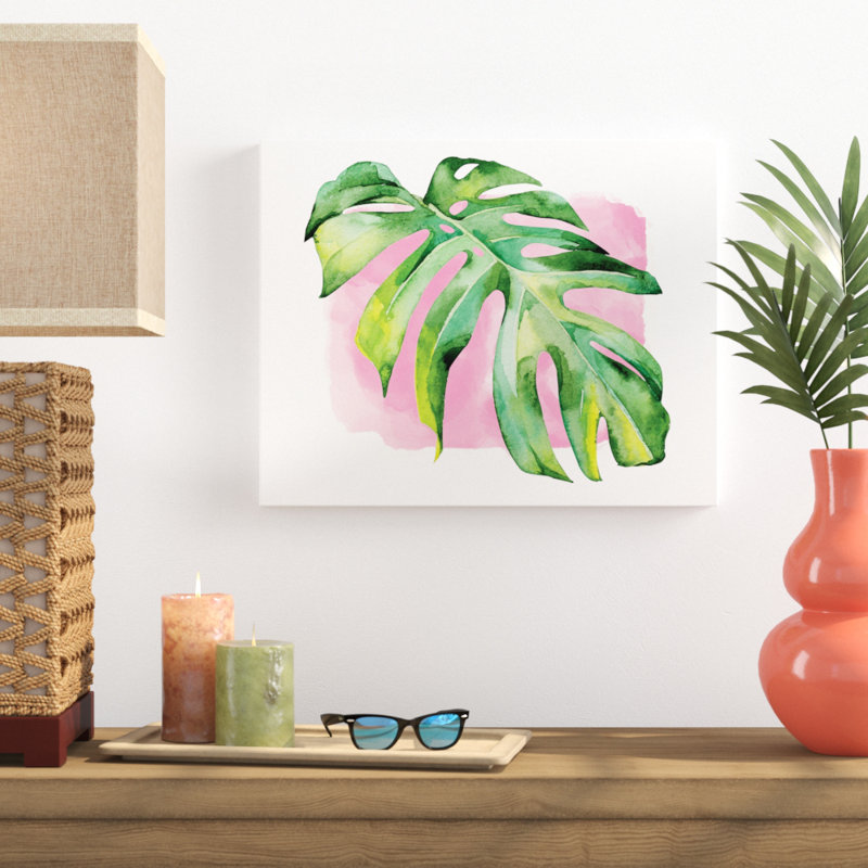 Bay Isle Home Palm Leaf With Pink Background Watercolor Painting