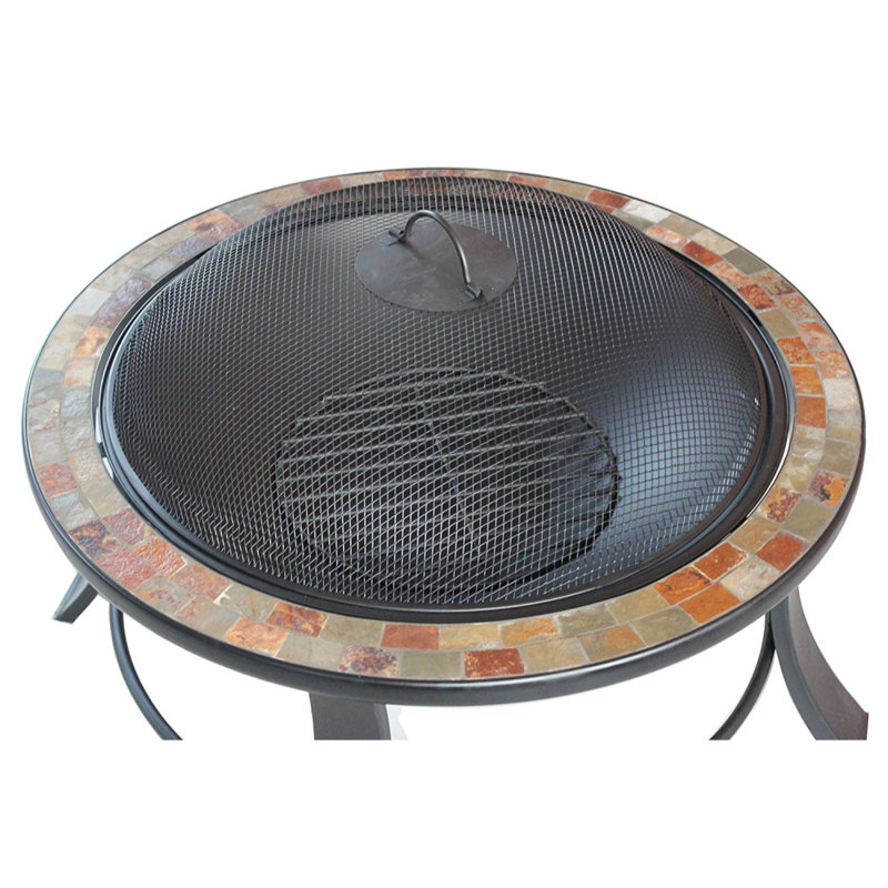Ebern Designs Pillar Mosaic Tile Slated Steel Wood Burning Fire Pit Wayfair