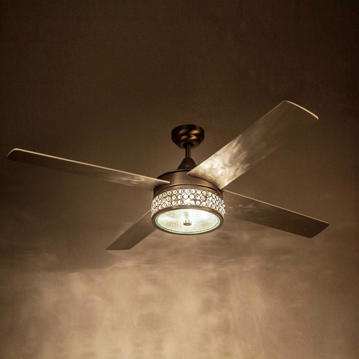 Marchand Crystal 4 Blade Ceiling Fan With Remote Light Kit Included