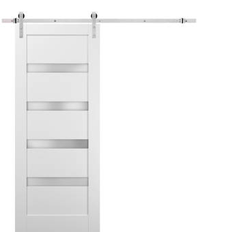 Verona Home Design Glass Manufactured Wood Primed Barn Door With Installation Hardware Kit Wayfair