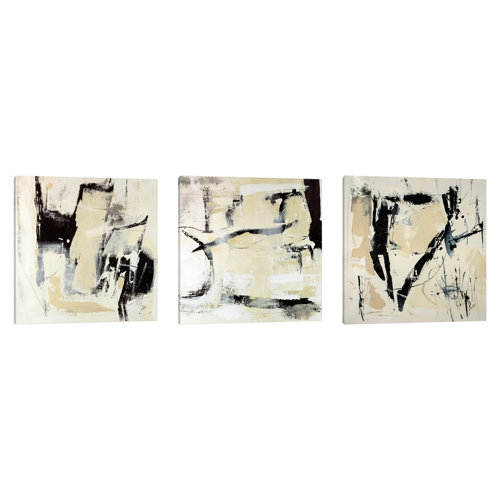'Pieces Triptych' 3 Piece Painting Set on Wrapped Canvas Metro Lane Size: 40.64cm H x 121.92cm W x 1.91cm D