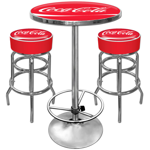 Coca Cola Ultimate Gameroom 3 Piece Bar Stool Table Set by Trademark Global