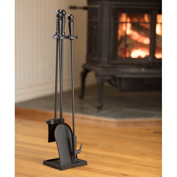 4 Piece Black Steel Fireplace Tool Set By Uniflame