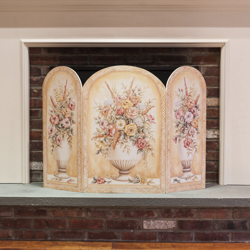 Stupell Industries Yellow and White Vase 3 Panel Fireplace Screen