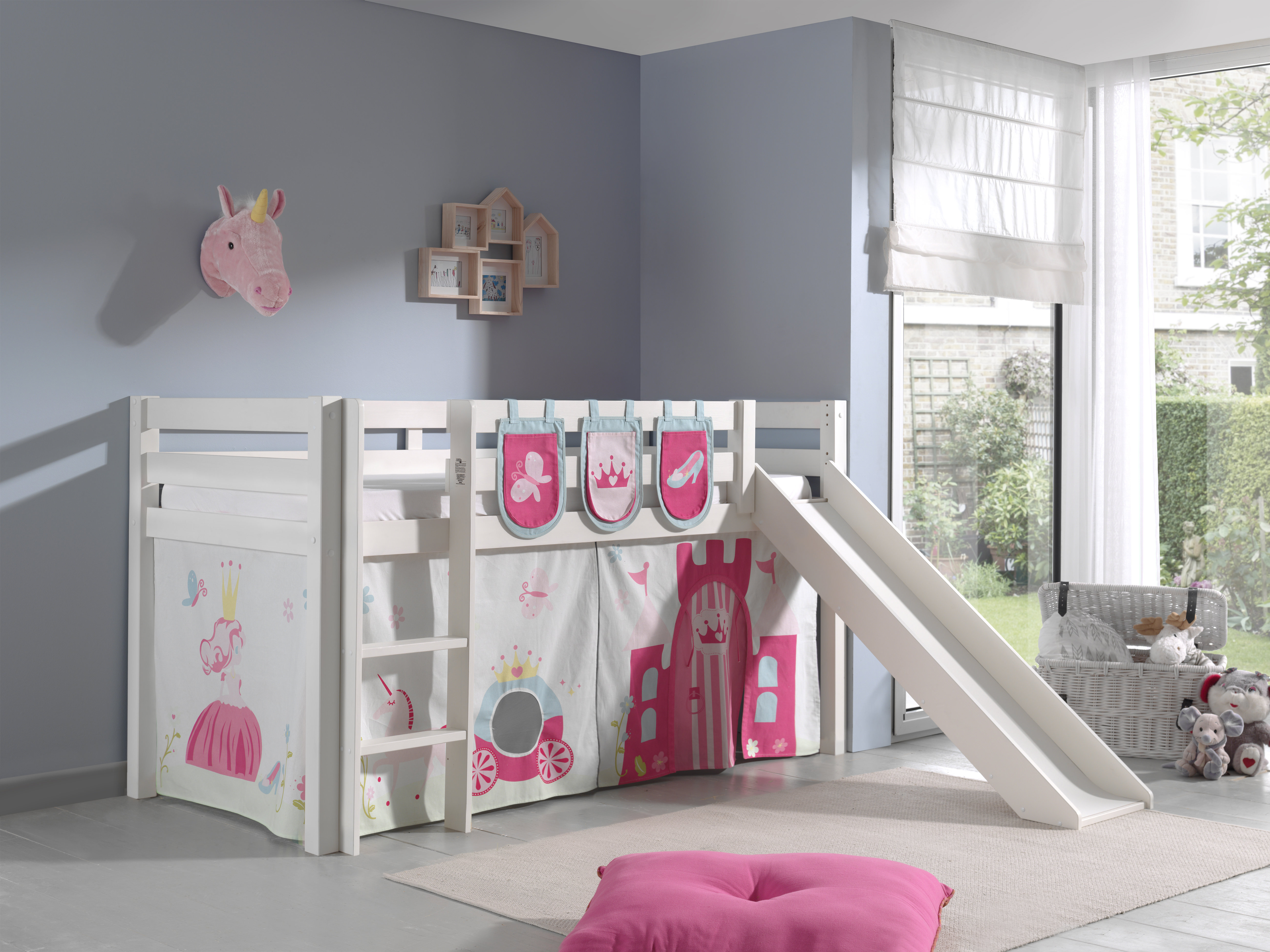 Roomie Kidz Halbhochbett Escalera Princes Mit Rutsche Vorhang Und
