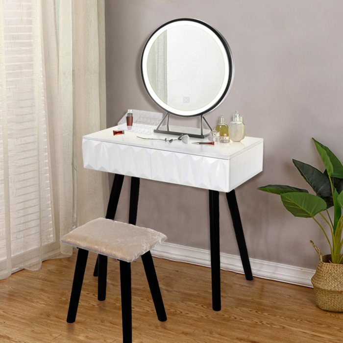 Mercer41 Led Mirror Makeup Vanity Dressing Table Set With Stool 