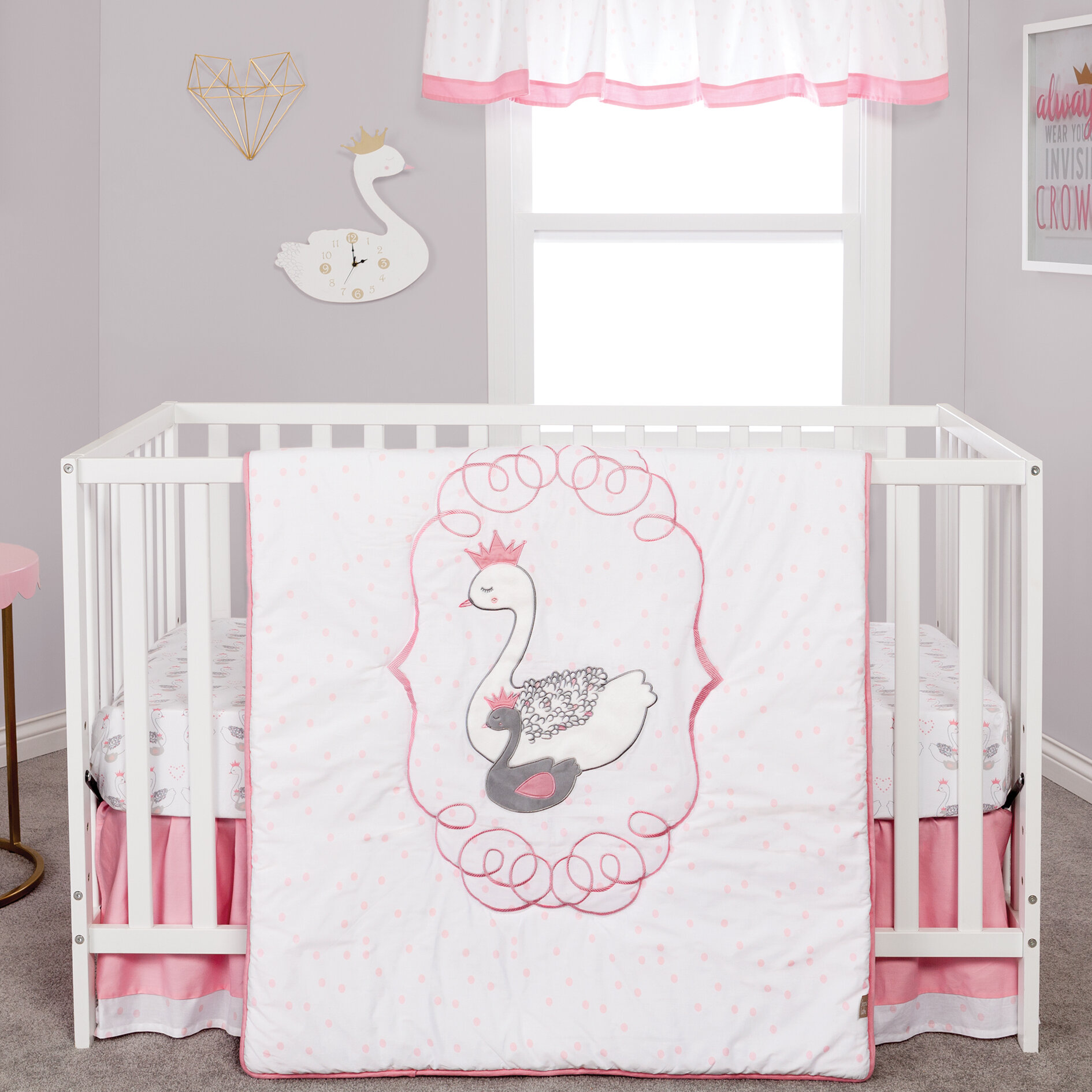 Zoomie Kids Cardona Swans 3 Piece Crib Bedding Set Reviews Wayfair