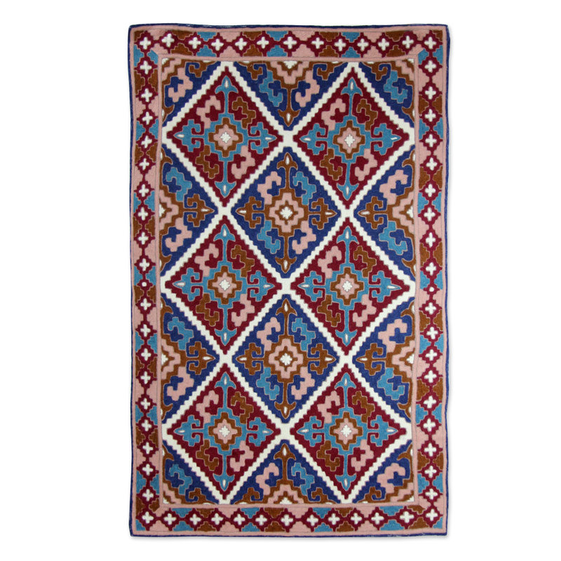 Bloomsbury Market Raseborg Diamond Sky Hand Woven Wool Brown Blue Area Rug Wayfair