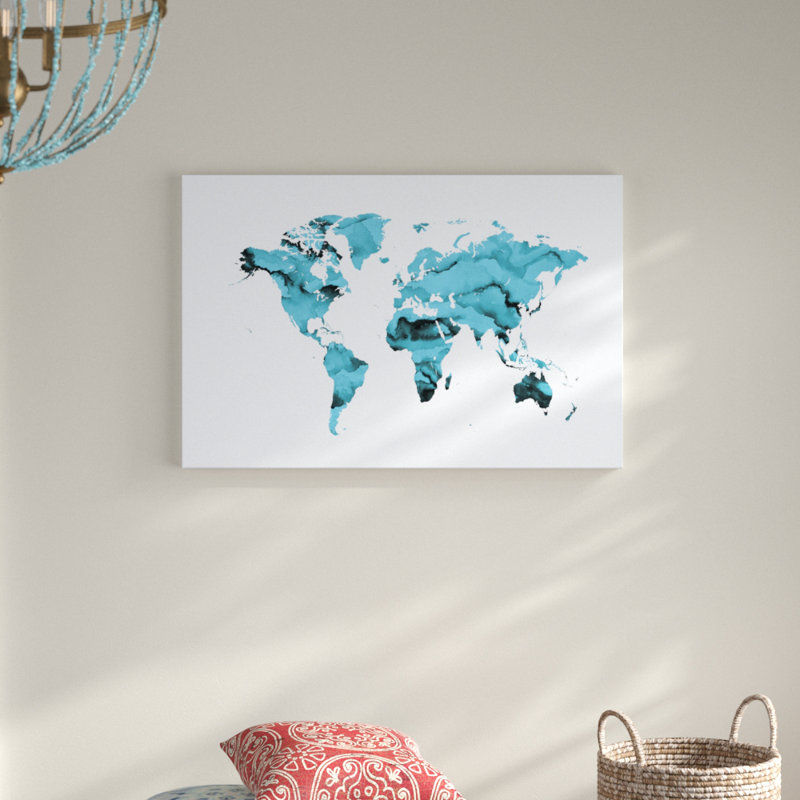 Bloomsbury Market Blue Marble World Map Acrylic Painting Print