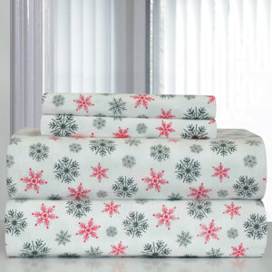 Xander Heavy Weight Snow Flakes Printed Flannel Sheet Set
