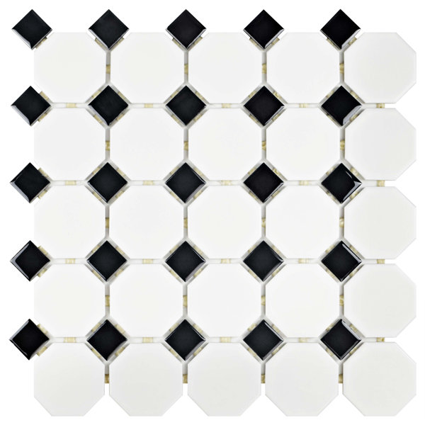 Retro Porcelain Mosaic Tile in Matte White/Black by EliteTile