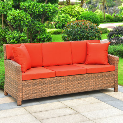 Deanna Resin Wicker Patio Sofa With Cushions Red Barrel Studio