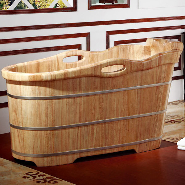 Rubber Wood 57.25 x 23.63 Freestanding Soaking Bathtub by Alfi Brand