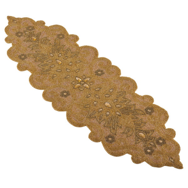 Khadim Beaded Jeweled Scroll Motif Elegant Table Runner by Bloomsbury Market