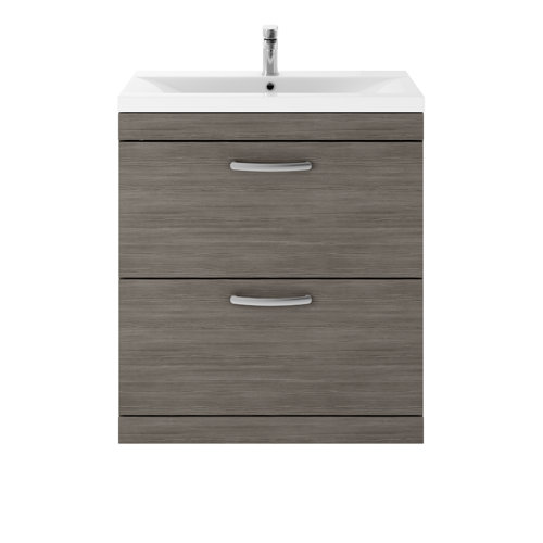 Vasari Vista Brown Grey Avola Drawer Floor Standing Vanity Unit & Mid Edge Basin - 800mm Width