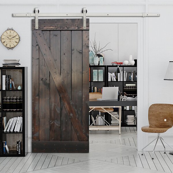 Stain Solid Wood Panelled Slab Interior Barn Door by Calhome