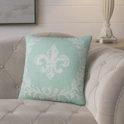 Clematite Fleur de Lis Linen Throw Pillow Lark Manor Color: Aqua