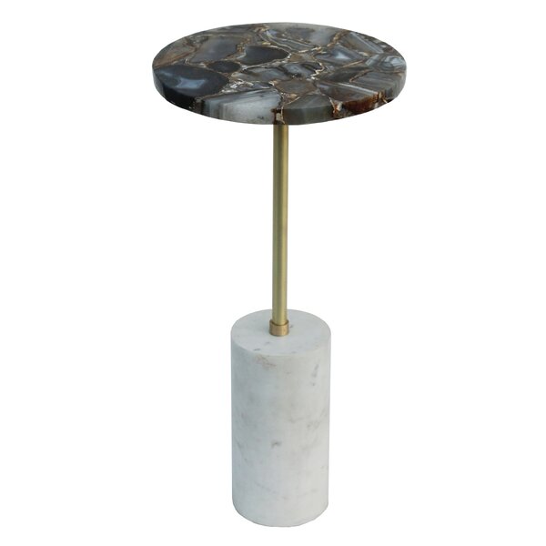 Review Suzanne Agate And Brass Side Table With Cylindrical Marble Base - Matte Brass, White Marble