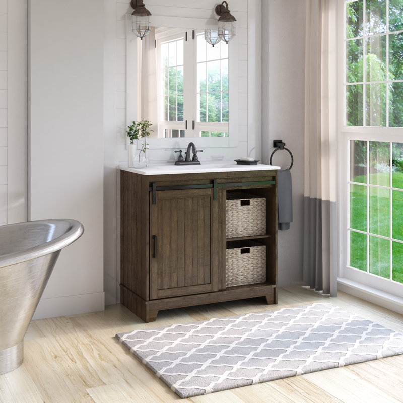 Gracie Oaks Trogdon Sliding Barn Door 36" Single Bathroom ...