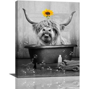 Funny Family Quote Highland Cow Colourful Animal wall art printed framed canvas