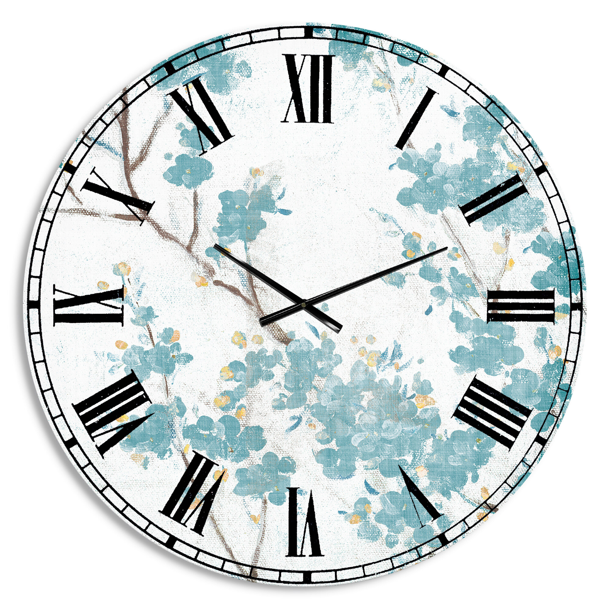 East Urban Home S Clm30514 Teal Cherry Blossoms Ii Traditional Wall Clock Wayfair