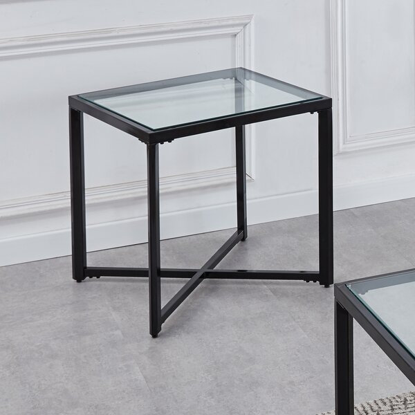 Vramshabuh Glass Top Cross Legs End Table Set By Gracie Oaks