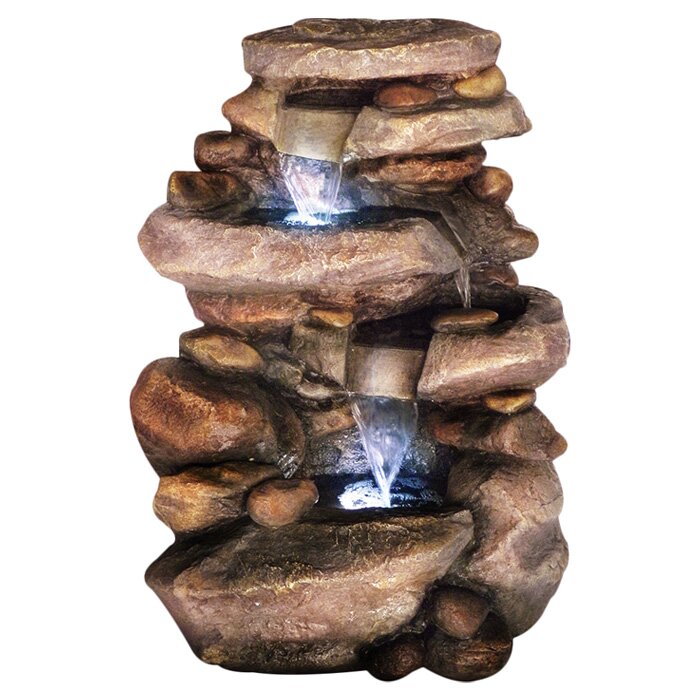 Pure Garden Resin Waterfall Fountain with LED Light & Reviews | Wayfair