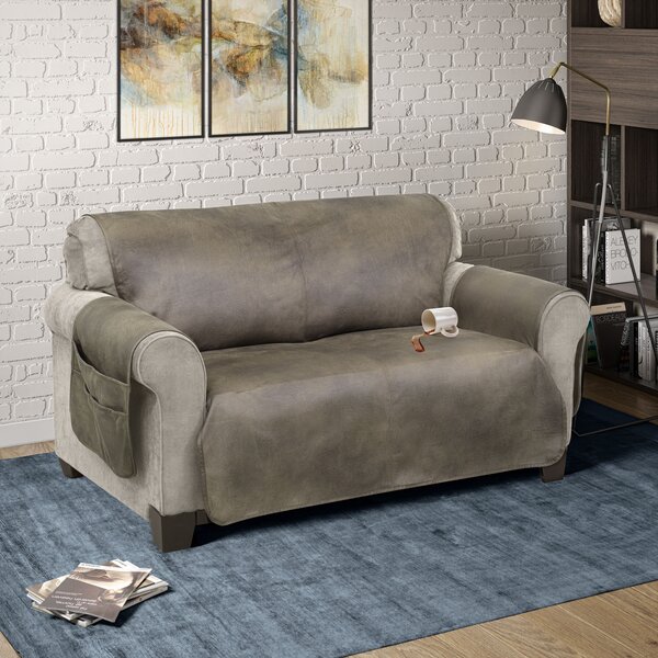 Faux Leather Box Cushion Loveseat Slipcover By Serta
