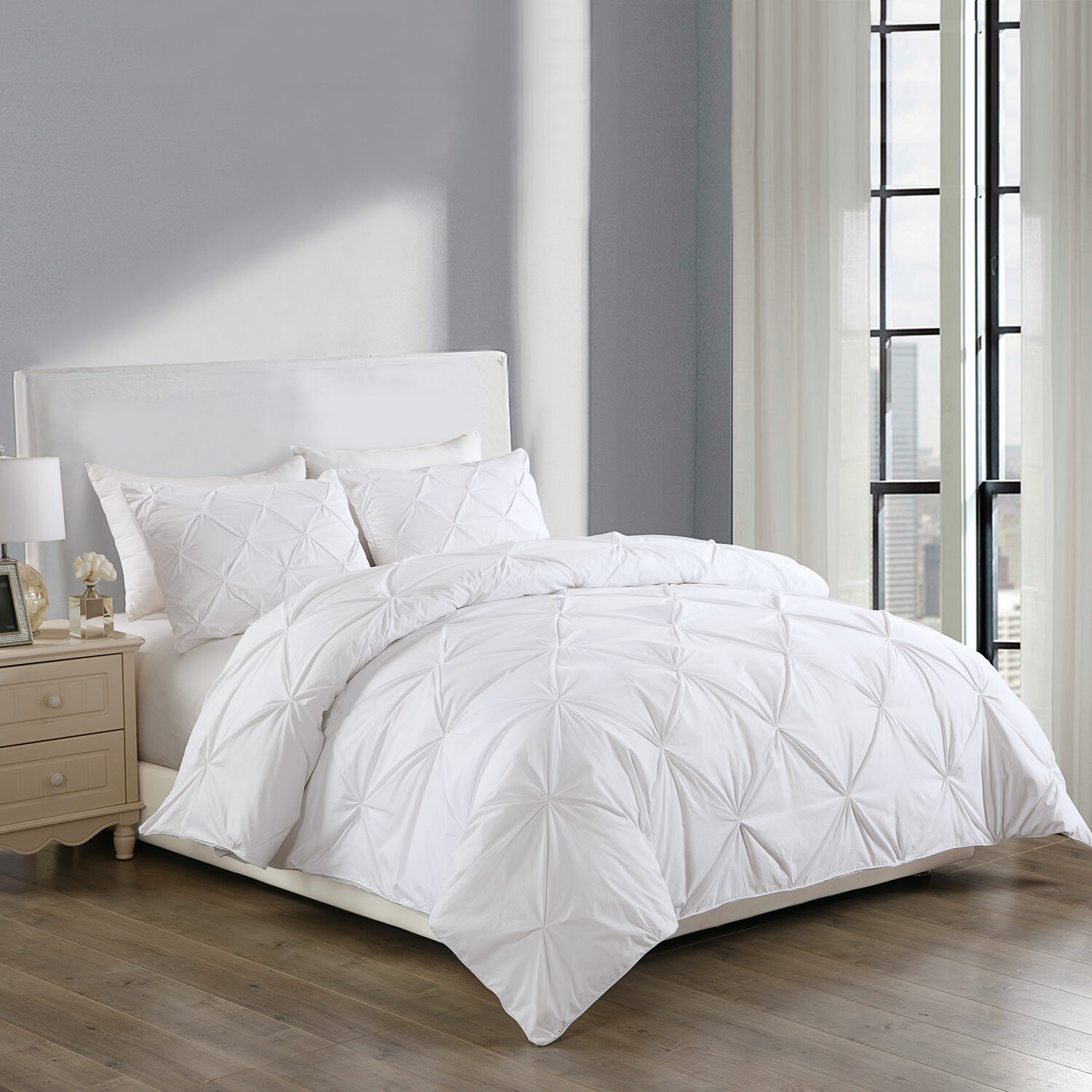 Wrinkled Luxury Duvet Cover With Pillow Cases Bedding Set White
